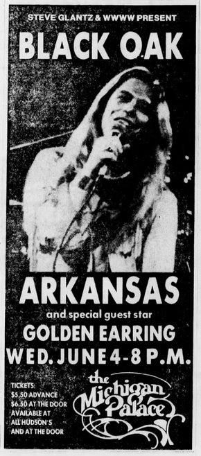 Black Oak Arkansas with Golden Earring show ad June 04, 1975 Detroit, Michigan
